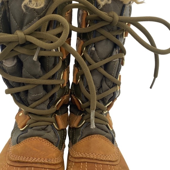 Sorel Mossy Green/Tan Tall Winter Lace Up Boots Women's Size 7.5 NL1780-316 - Picture 7 of 11